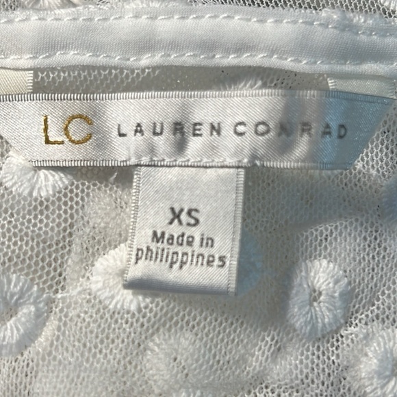 LC LAUREN CONRAD XS WHITE WITH BLACK VELVET ACCENTS SLEEVELESS COVERUP TANKTOP - Picture 7 of 8